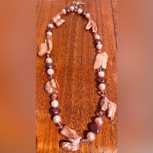 SHOJ Purple, White, & Golden-Pink Pearl Necklace w/ Sterling Silver Toggle Clasp